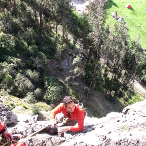 Approaching a belay ledge in Suesca