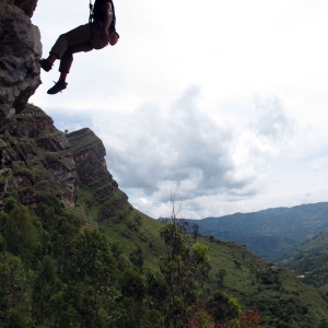 Lowering off amidst a breathtaking backdrop in Macheta