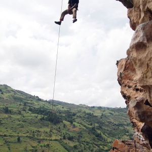 Lowering off with a view of Macheta