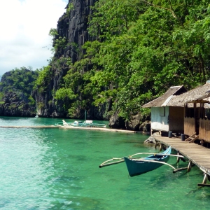 Local huts and boats on Coron Island