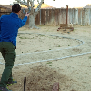 Tossing horseshoes in the casita yard
