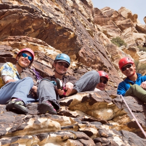 Resting on a belay ledge